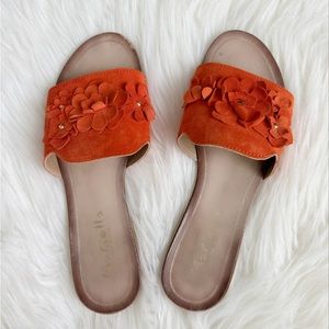 Mariella Made In Italy Orange Flower Leather Slides